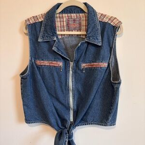 Casual Denim Vest with Plaid Details